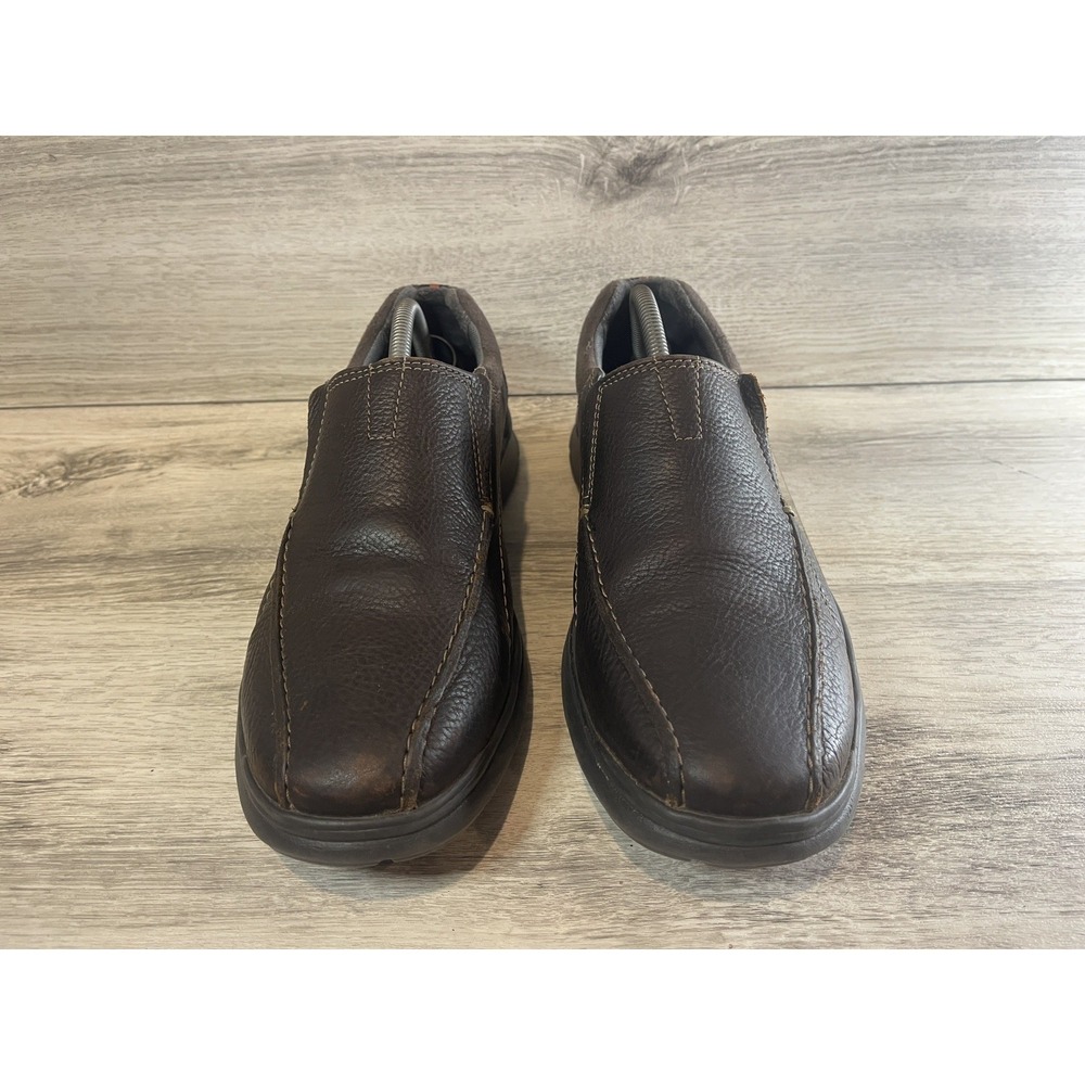 Clarks Slip On Loafers 9.5 W Mens Brown Leather Soft Cushion Collection Shoes - Picture 3 of 8